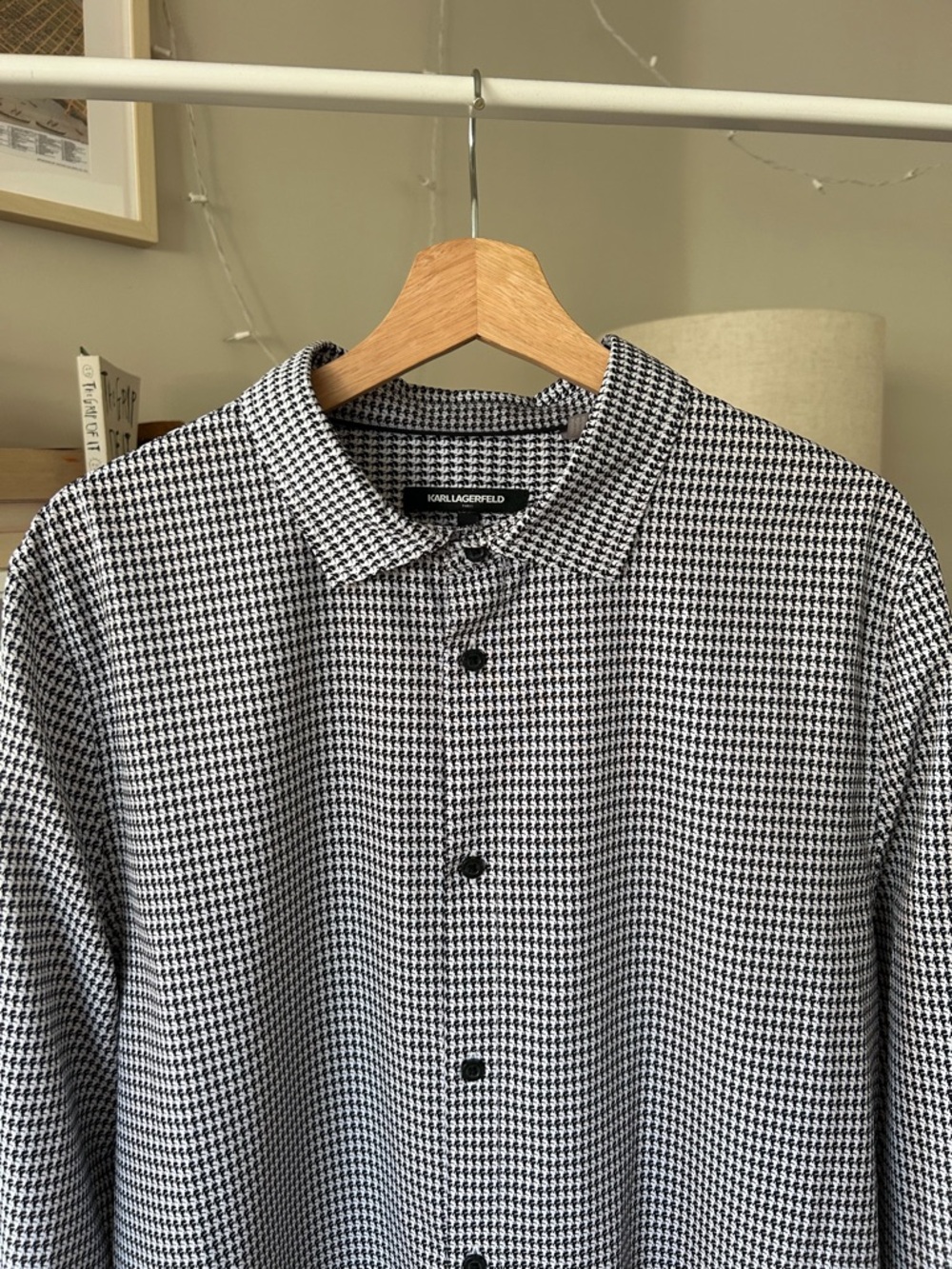 Karl Lagerfeld Black & White Allover Pattern Performance Shirt